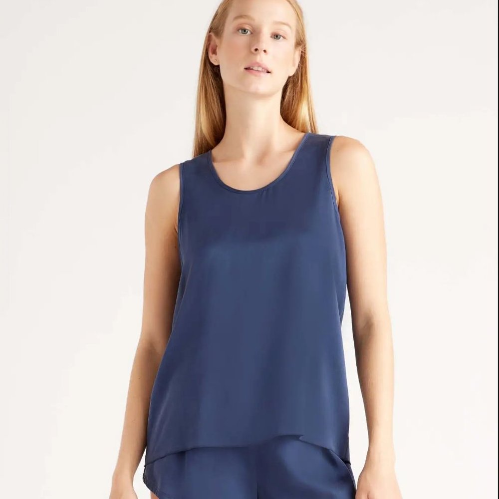 Quince 100% Washable Silk Pajama Tank, XS, Indigo *NEW W TAGS & PACKAGING*